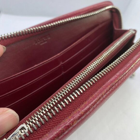 Authentic Loewe Pinkish Red Leather Zip Around Designer Wallet / Clutch - Picture 8 of 10